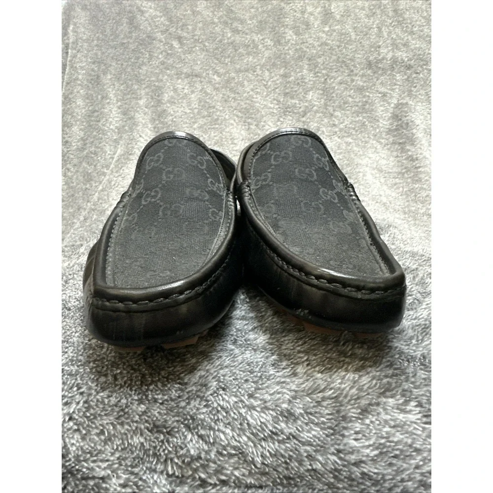 Gucci Mens Black GG Canvas Leather Loafers Drivers Shoes Size 6.5‎ D Made Italy